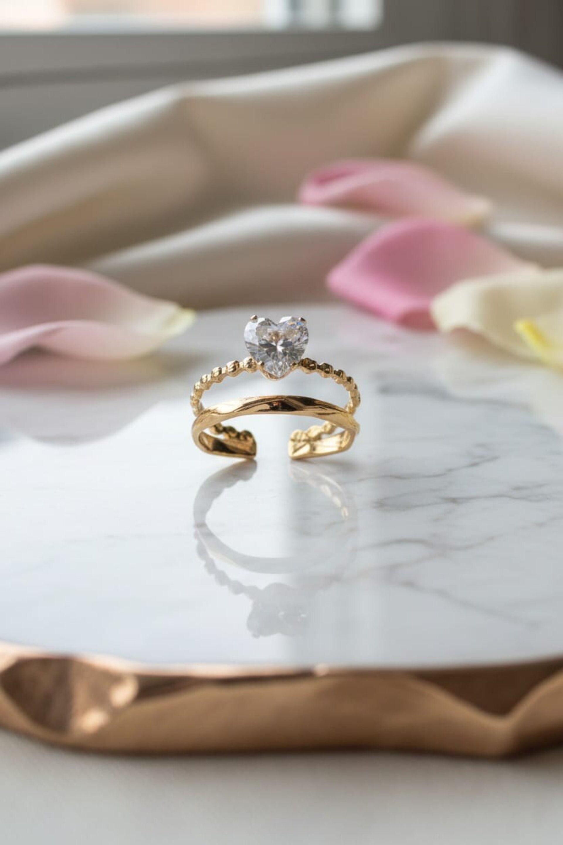 Anillo Corazón Aurora ajustable chapado en oro 18klt - 6