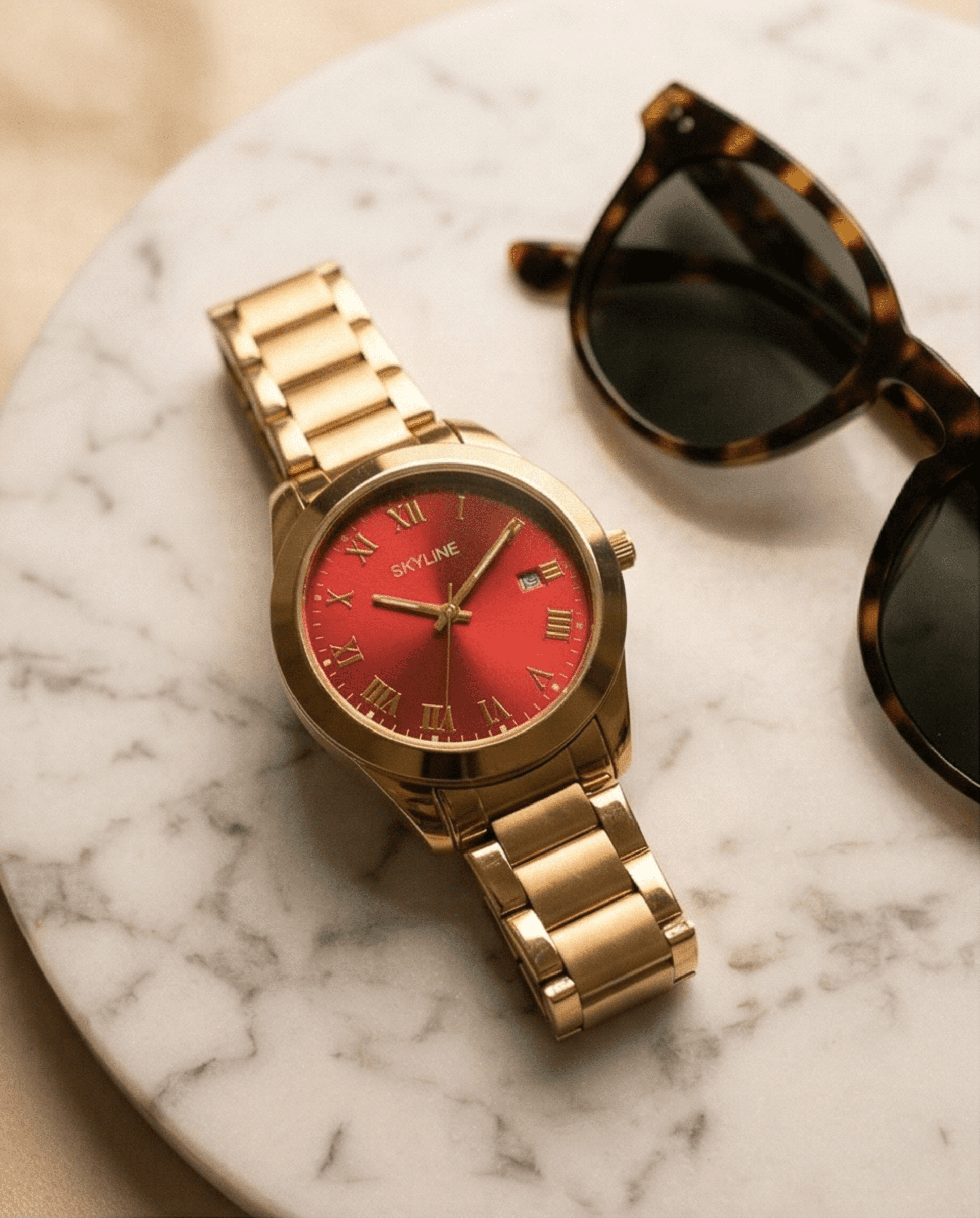 Reloj Analógico Mujer Dorado con Esfera Roja – Diseño Clásico Elegante - 4