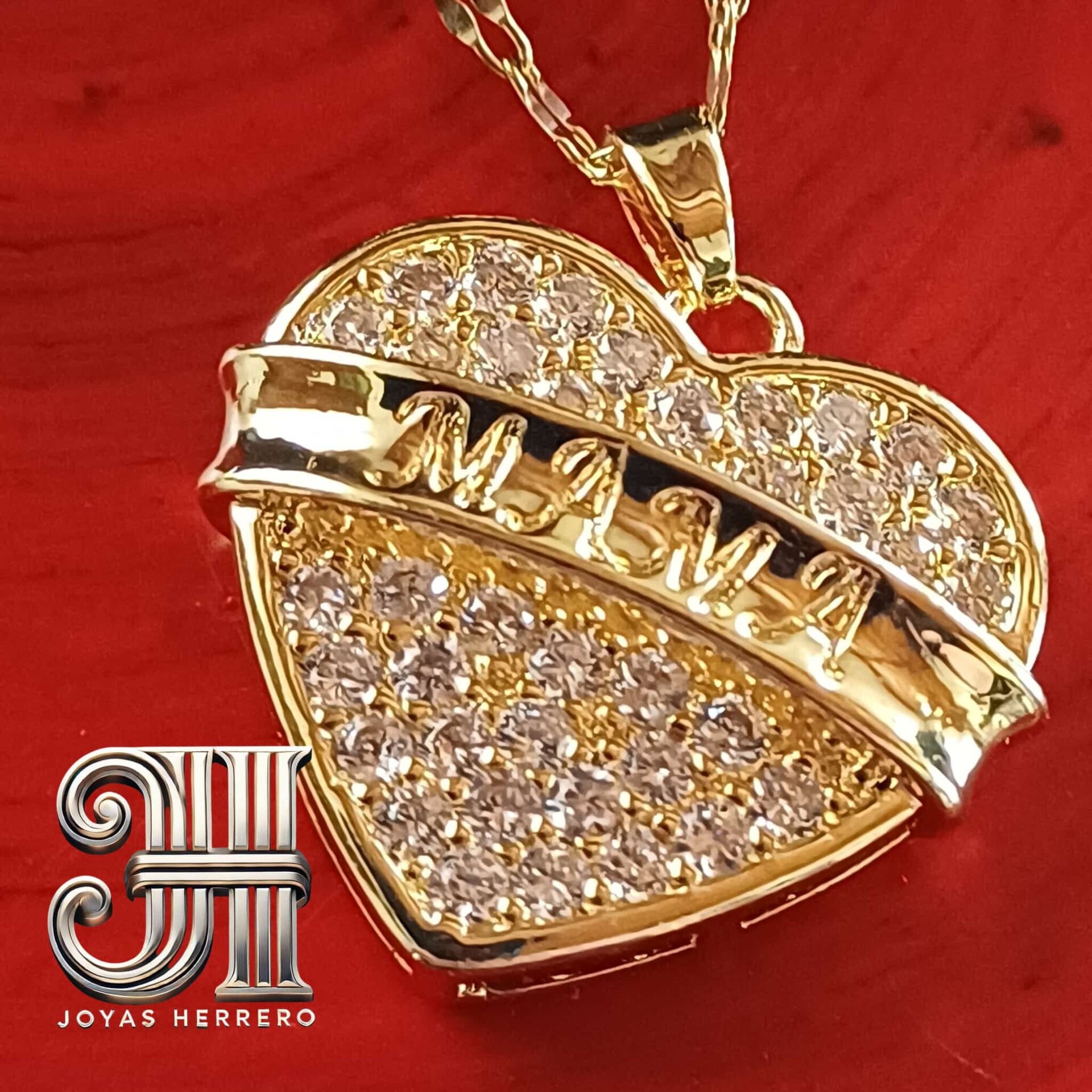 Colgante MAMA en Forma de Corazón Con Brillantes- Acero Dorado - 2