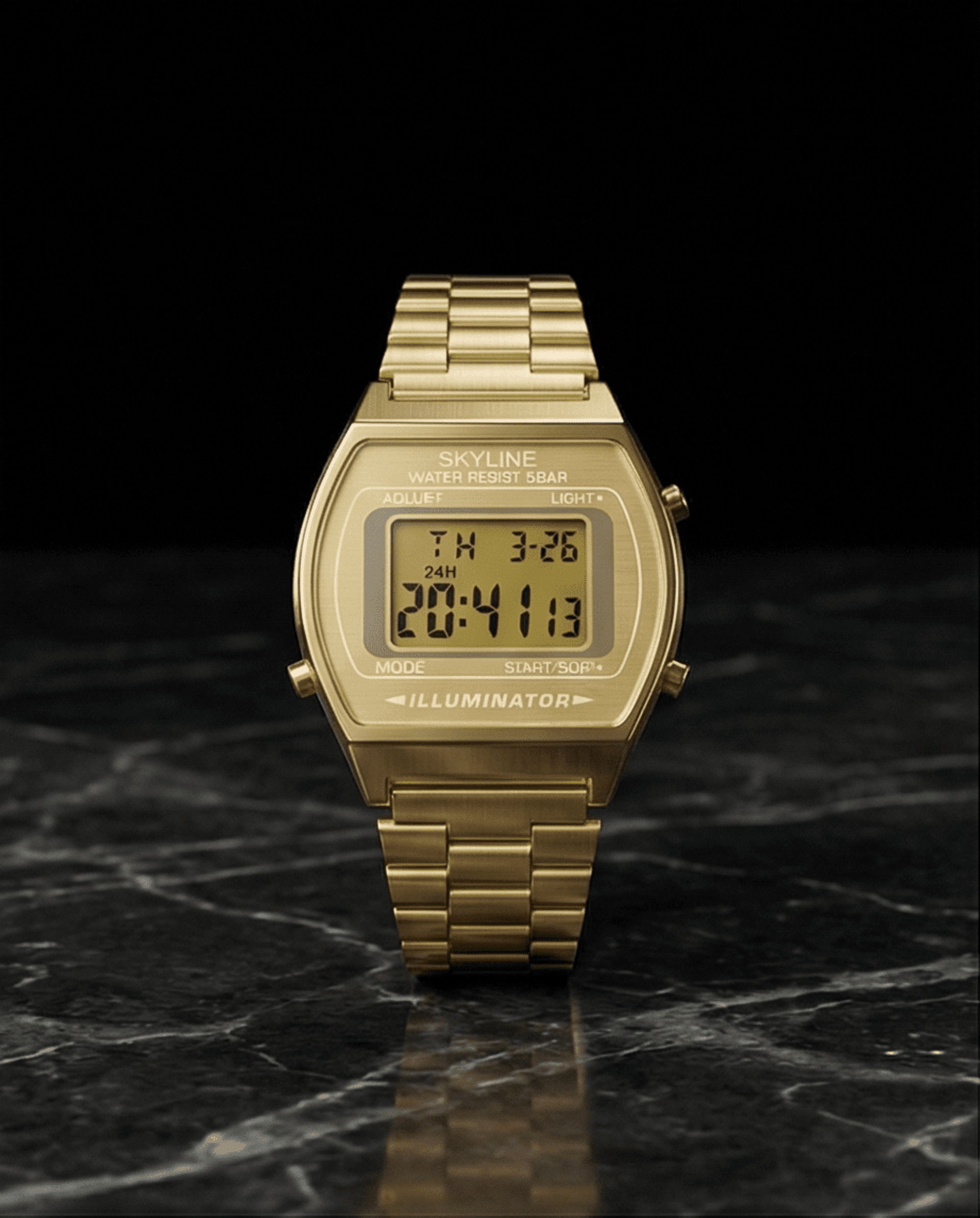 Reloj Skyline Digital Retro Oro – Estilo Vintage Moderno - 4