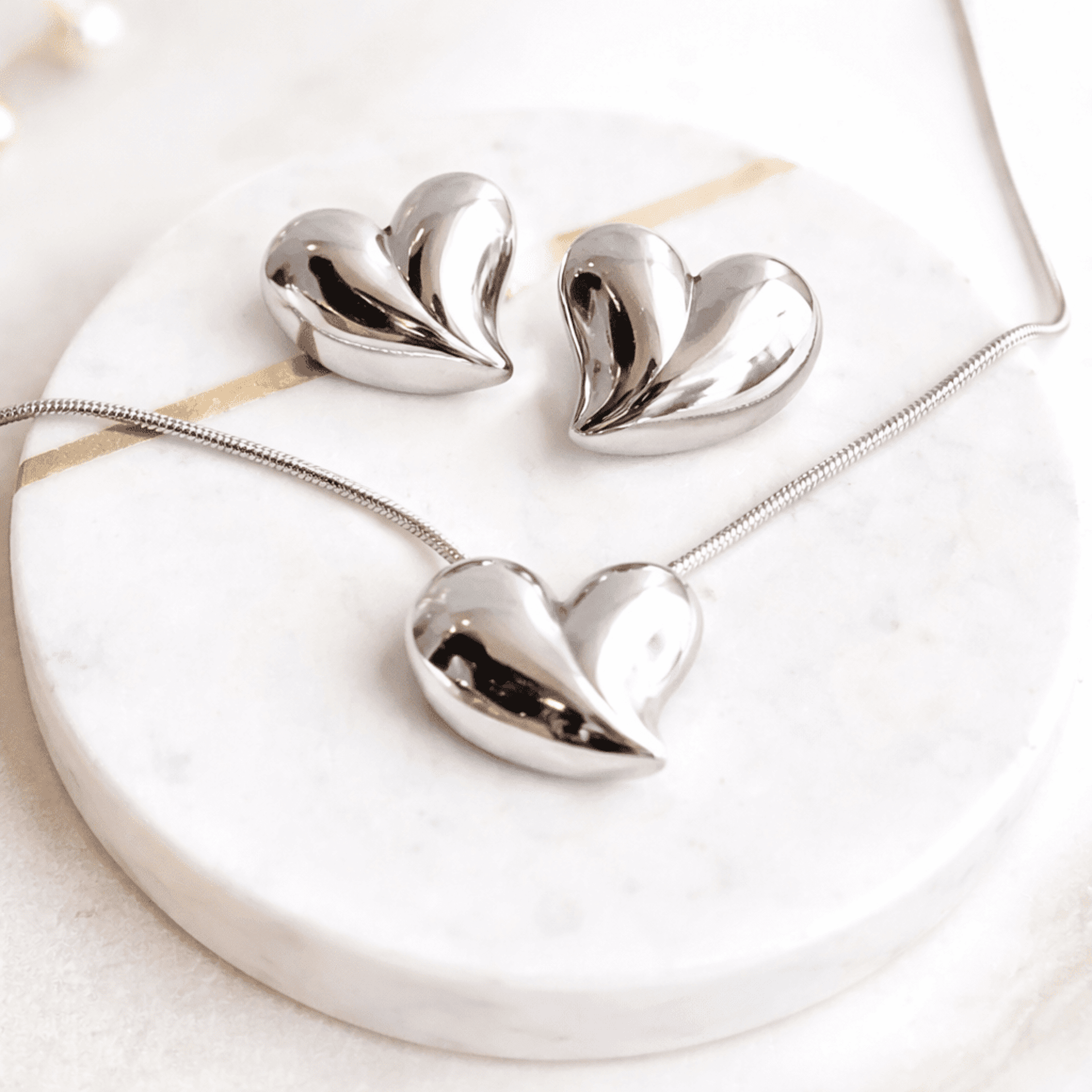 Conjunto Corazón Silver - acero hipoalergénico - 3