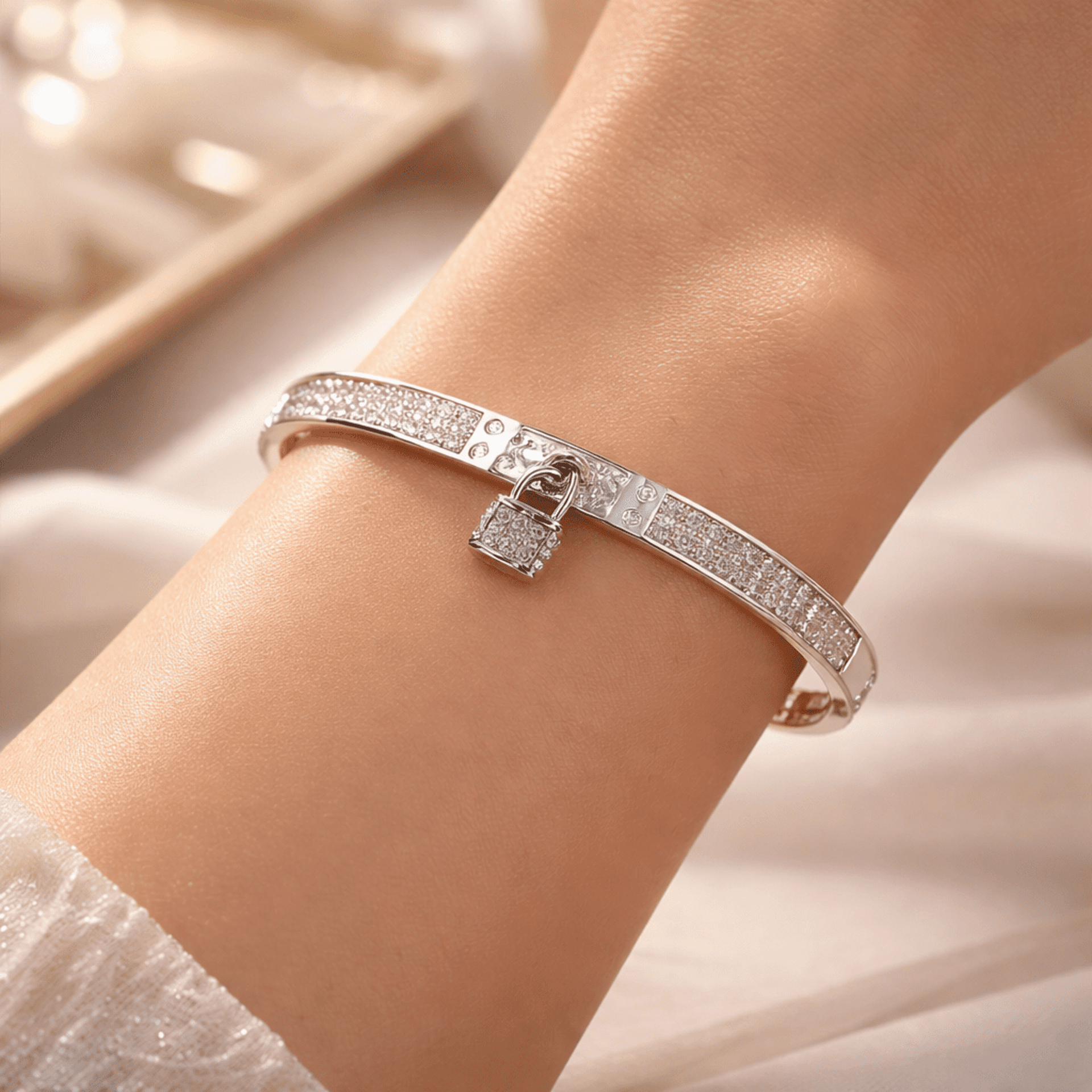 Pulsera de Acero Quirúrgico con Circonitas y Candado - 4