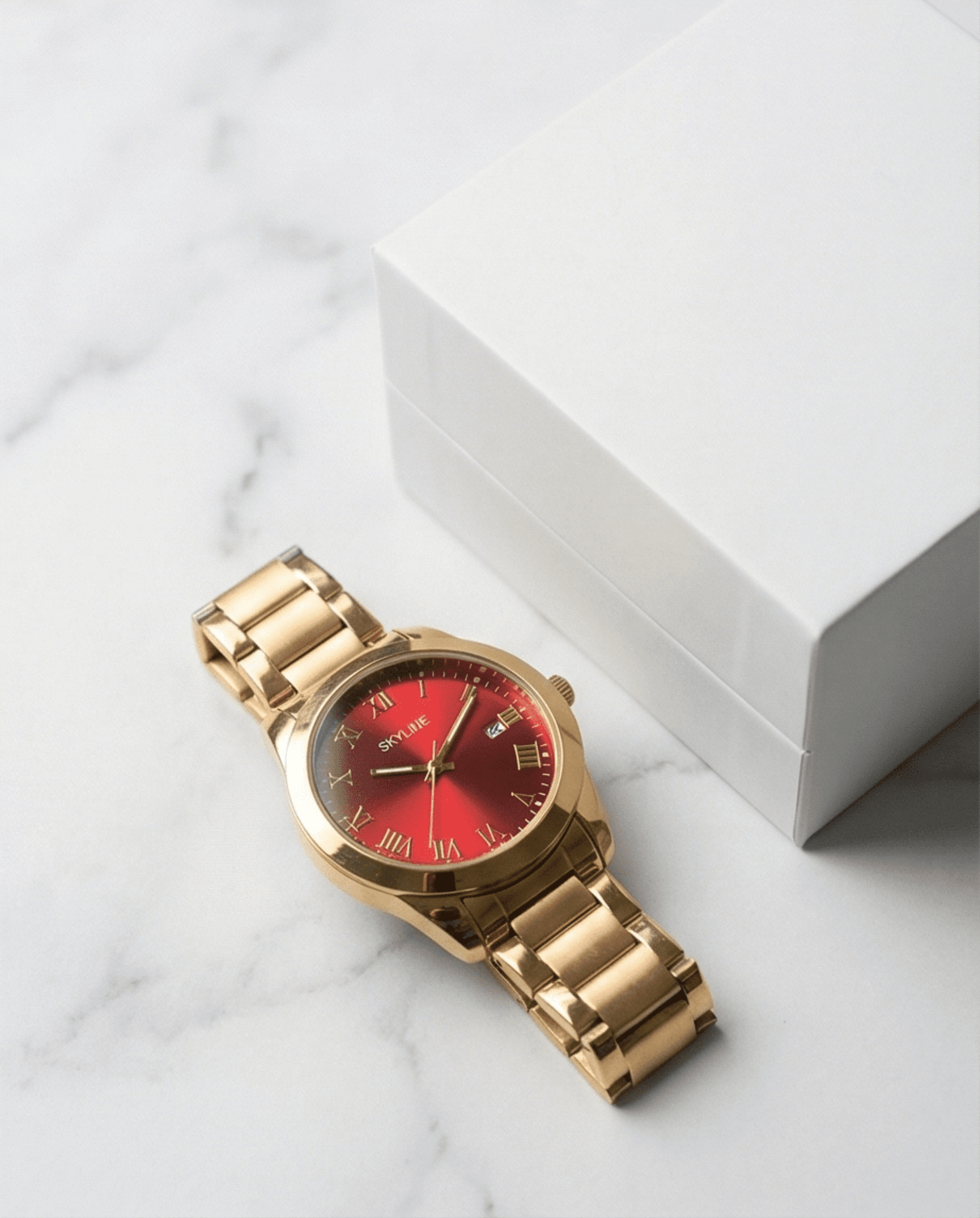 Reloj Analógico Mujer Dorado con Esfera Roja – Diseño Clásico Elegante - 7