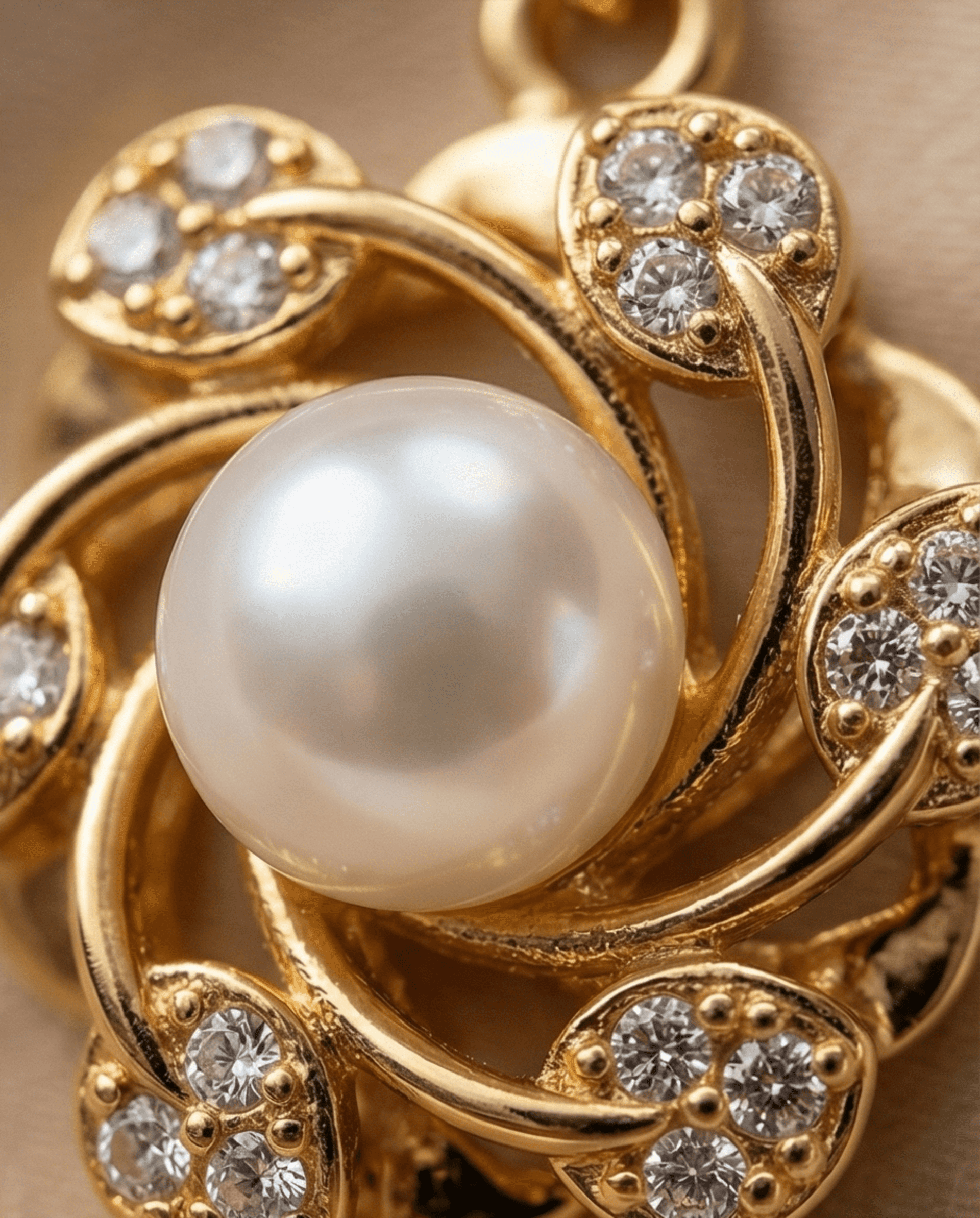 Collar de Perla y Circonitas en Acero Chapado en Oro 18K - Diseño Floral - 2