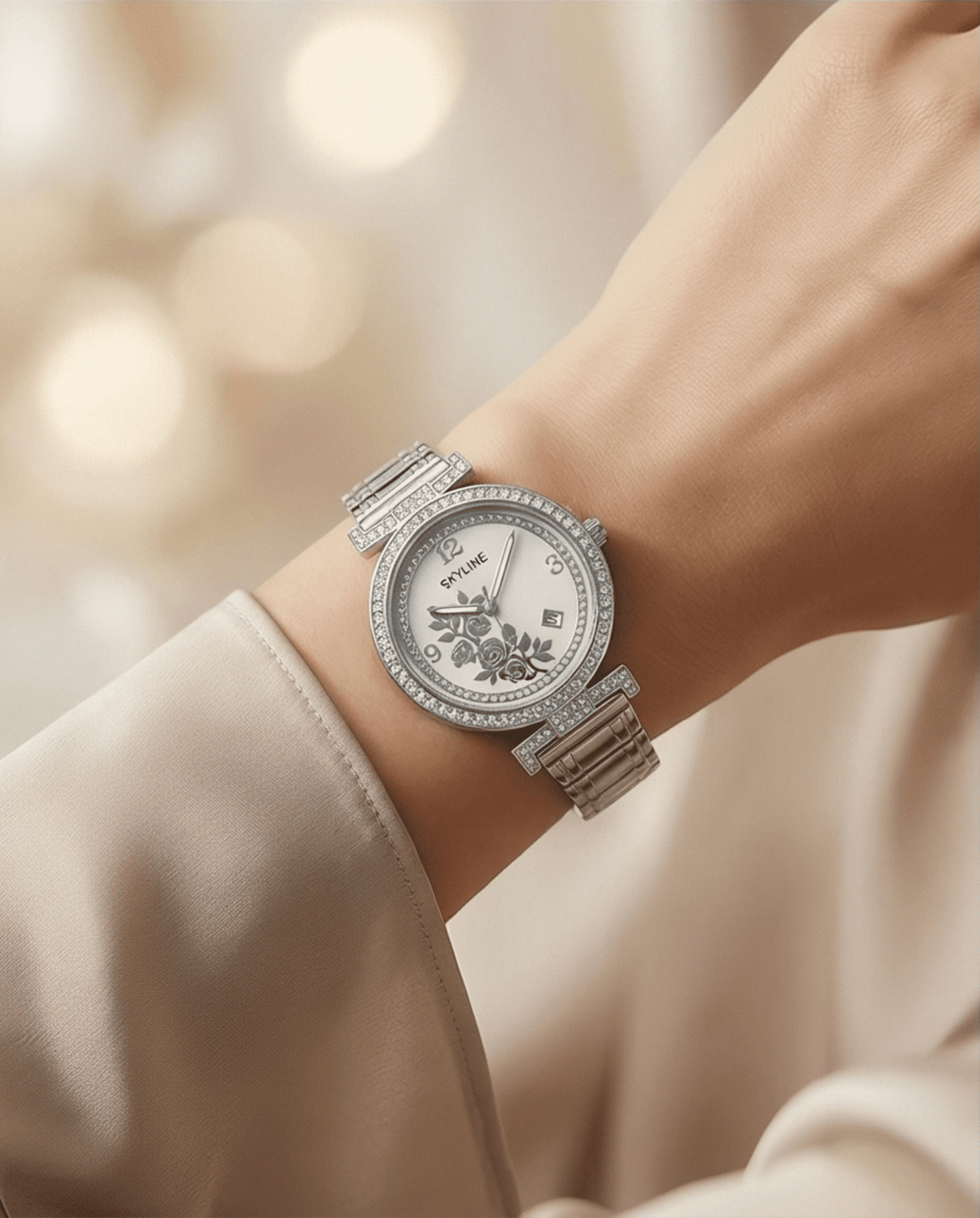 Reloj de Mujer SKYLINE Plateado con Circonitas y Rosas | Acero Inoxidable - 6