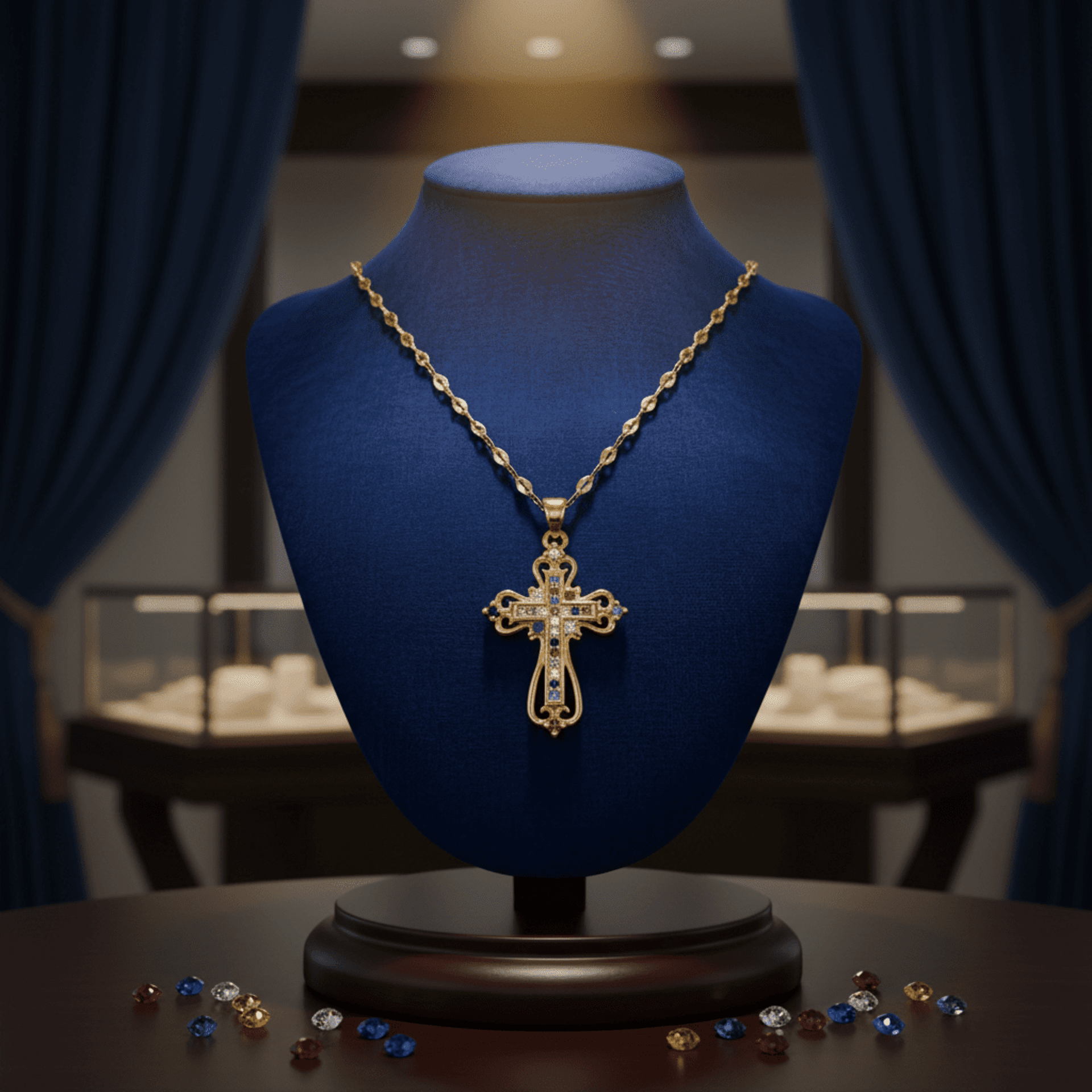 Colgante Cruz Imperial Multicolor chapado en oro 18klt - 5