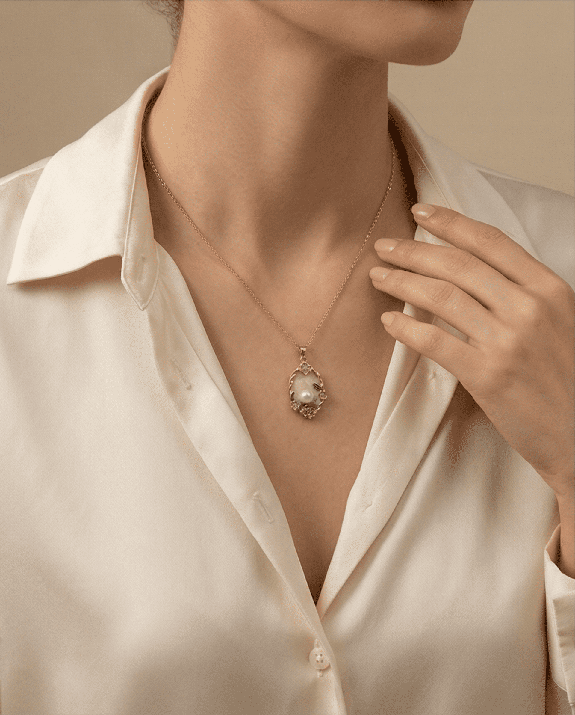 Collar Jardin Secreto Perla Esmalte Rosa - acero oro18klt - 4