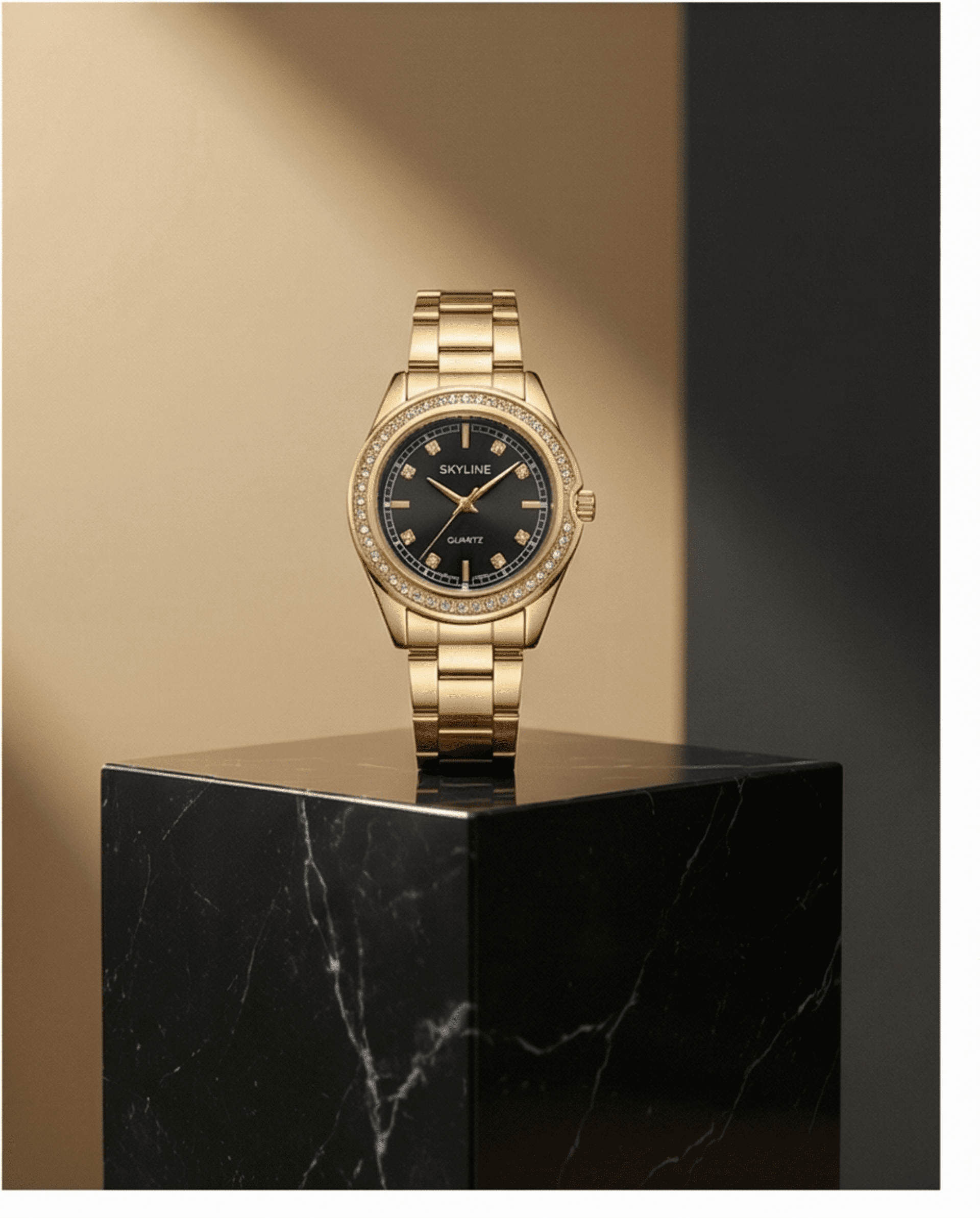 Reloj de Mujer SKYLINE Dorado con Esfera Negra y Circonitas | Acero Inoxidable - 1