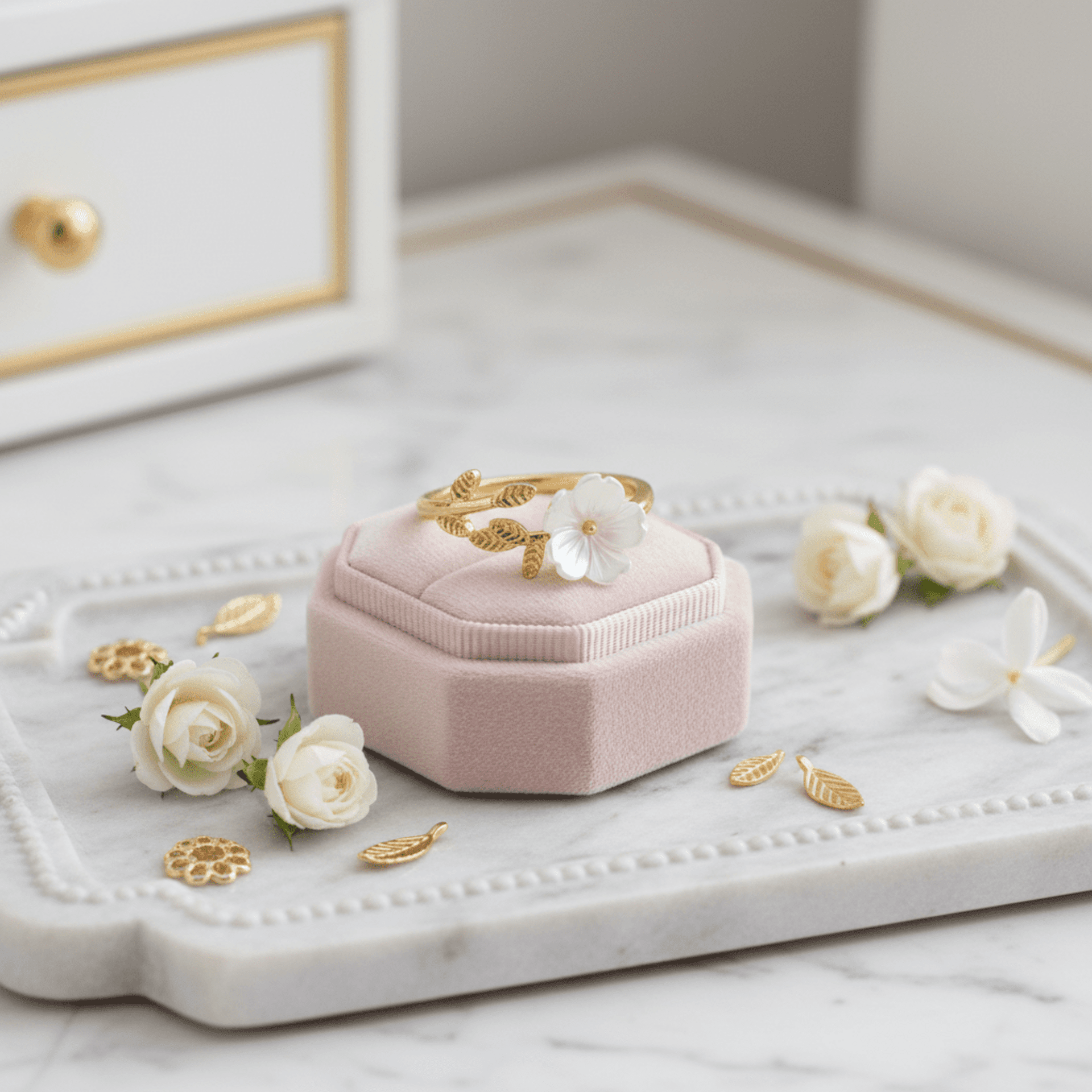 Anillo Flor de Nácar Selene – Acero Quirúrgico Chapado en oro 18klt - 7