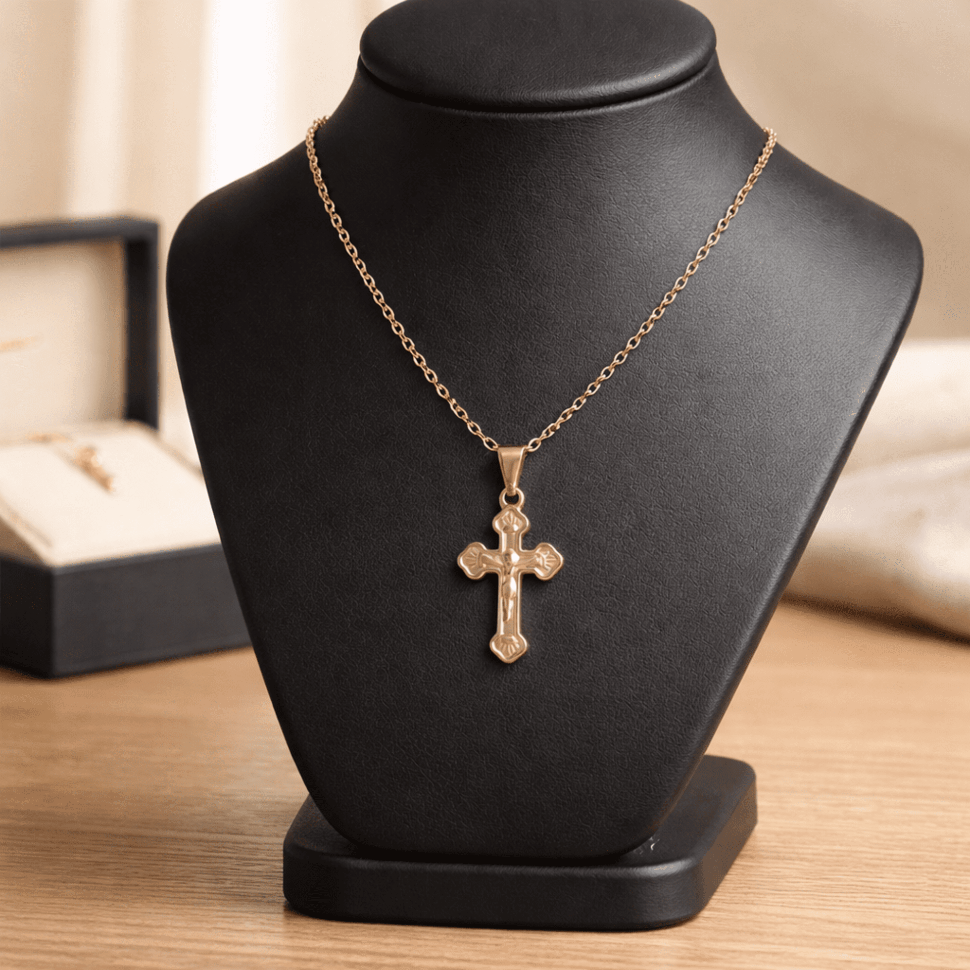 Colgante Cruz con Cristo Dorado – Acero Quirúrgico Chapado en Oro 18K ✝️✨ - 4