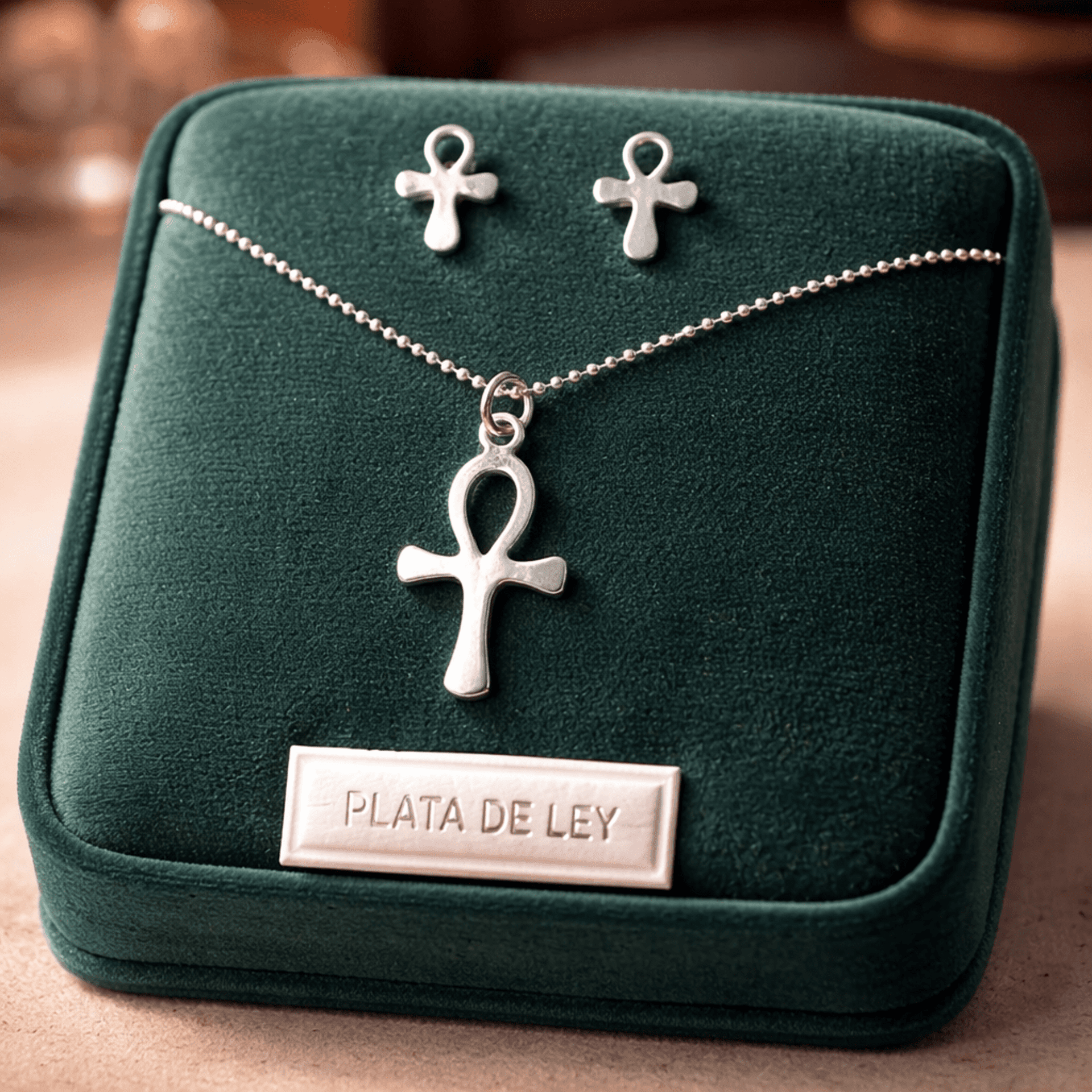 Conjunto Ankh Plata de Ley: Collar + Pendientes – Llave de la Vida Egipcia ⚱️✨ - 3