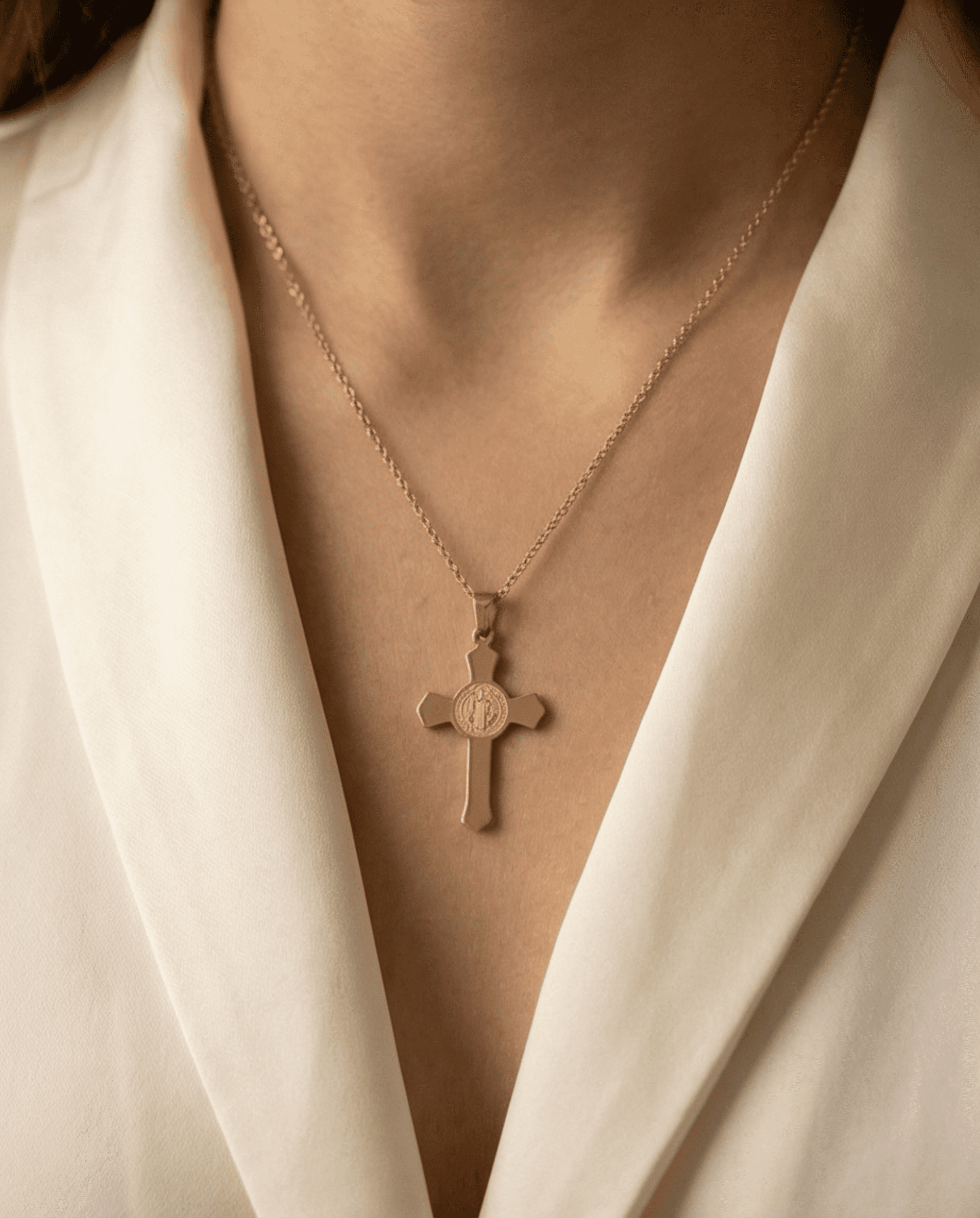 Crucifijo San Benito - Chapado en oro 18klt - 5