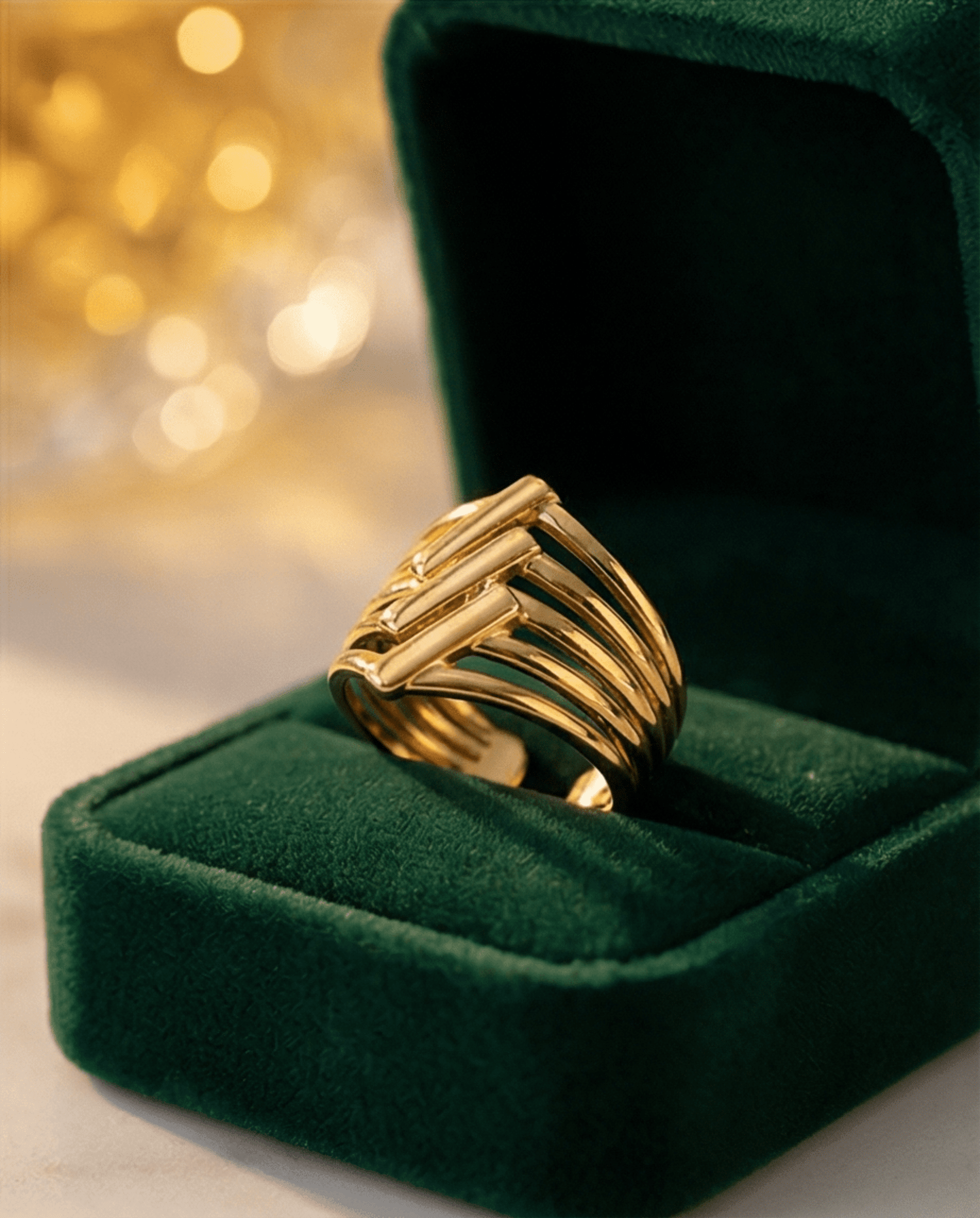 Anillo GeoLines – Geometría moderna en acabado dorado - 4