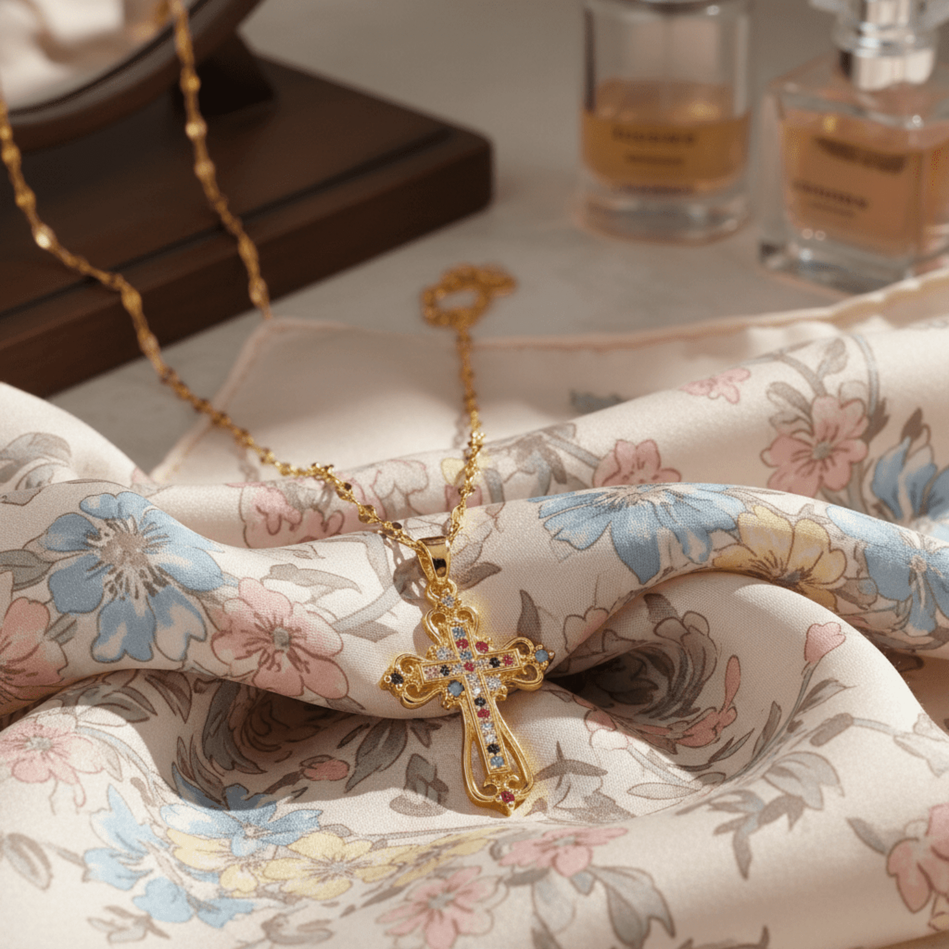 Colgante Cruz Imperial Multicolor chapado en oro 18klt - 2