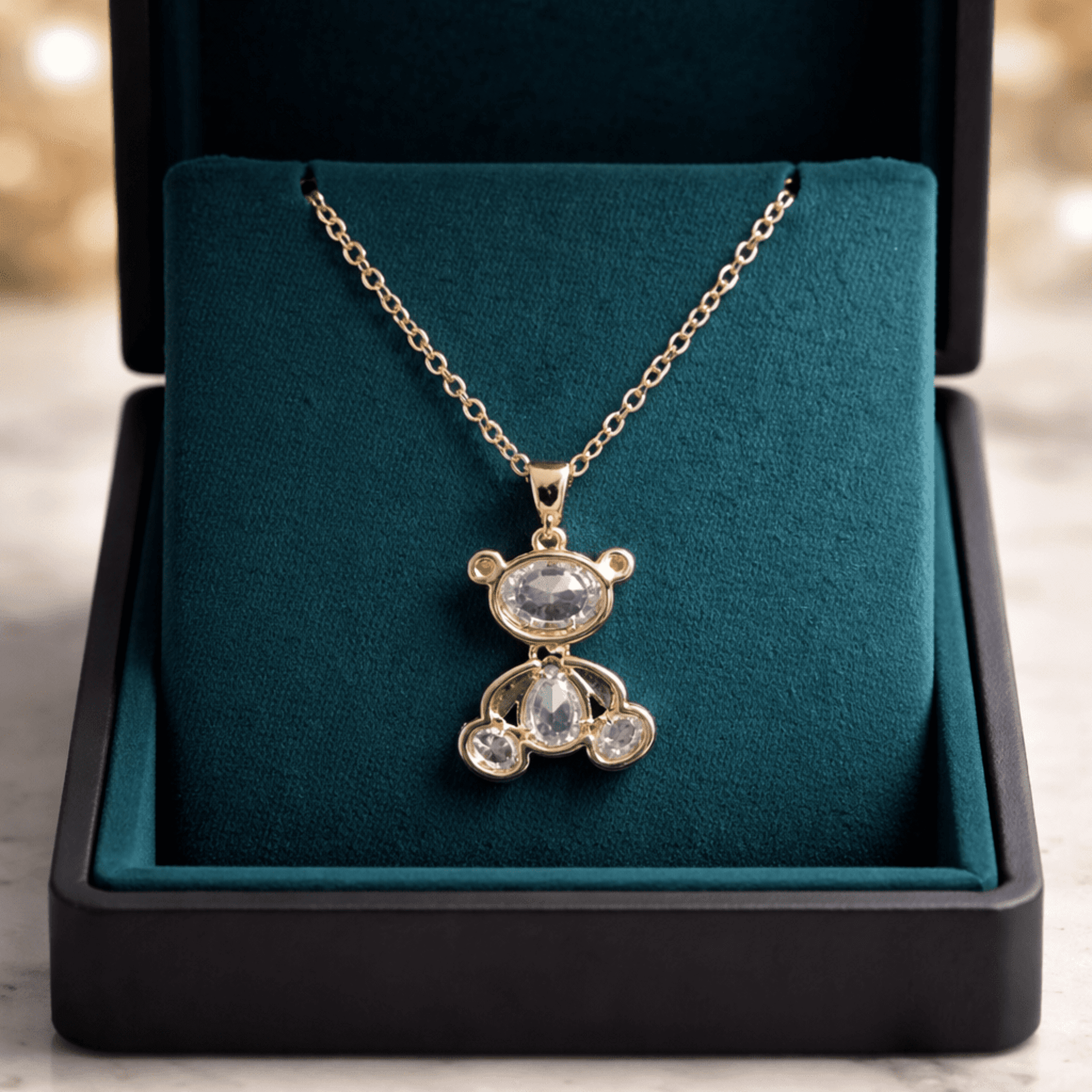 Colgante Osito Teddy con Cristales Brillantes – Acero Quirúrgico Chapado en Oro - 2