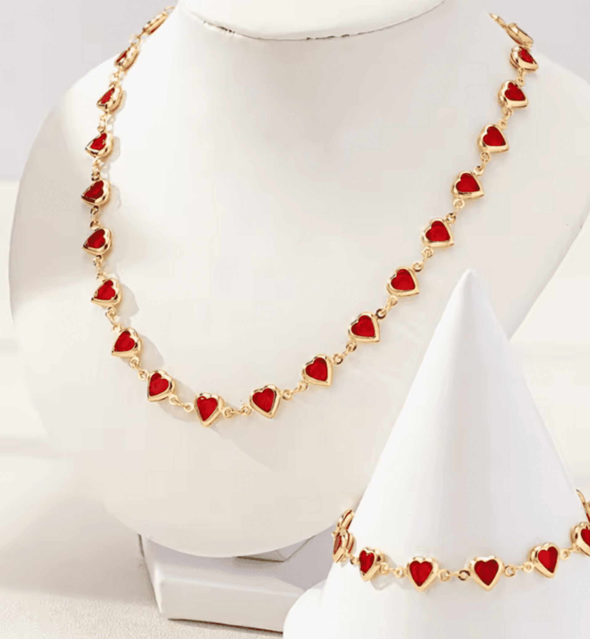 Collar Corazones Dorado Rojo – Colección Amor Eterno (con pulsera a juego) - 2