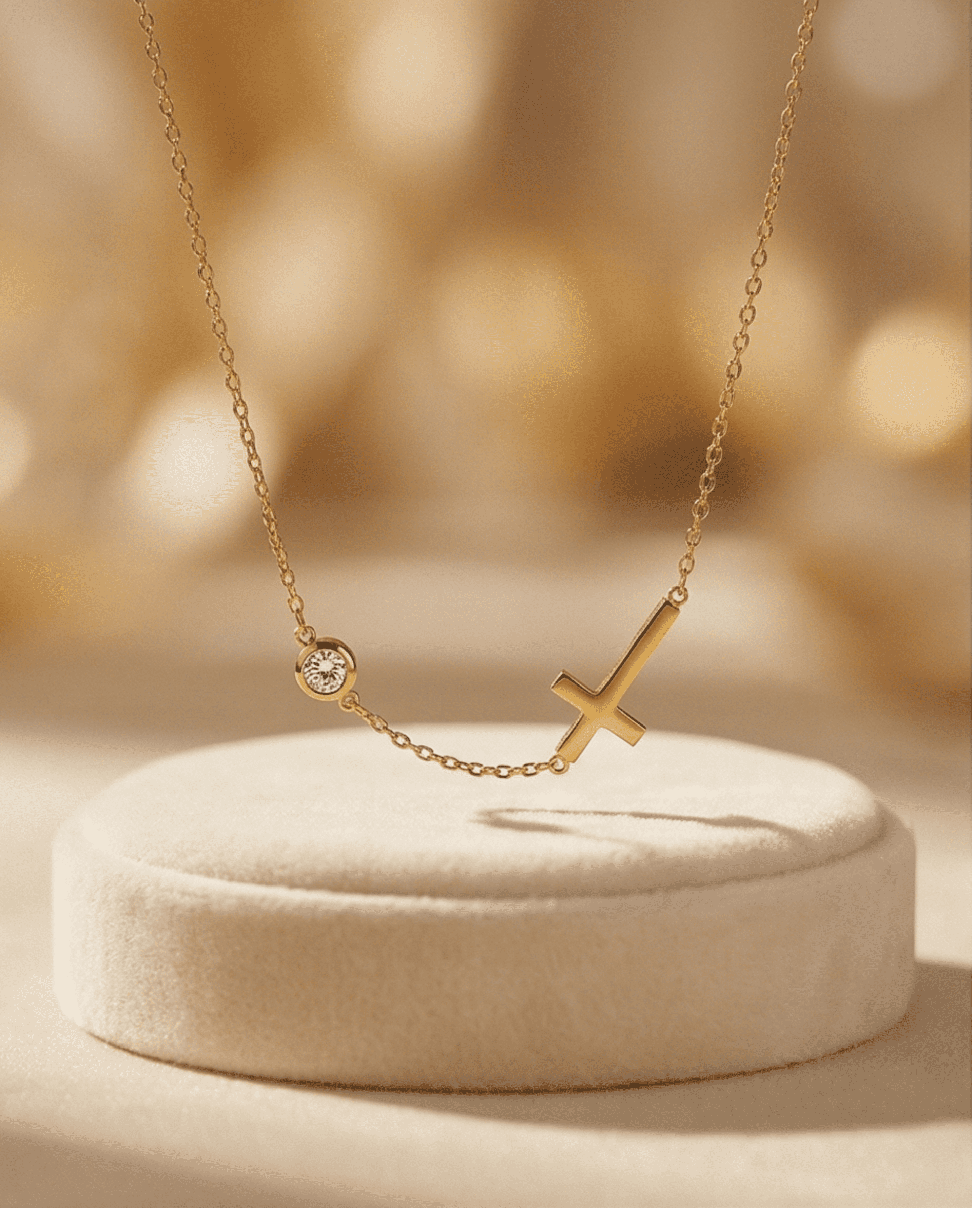 Collar Cruz con Circonita en Acero Quirúrgico Chapado en Oro 18K - 1